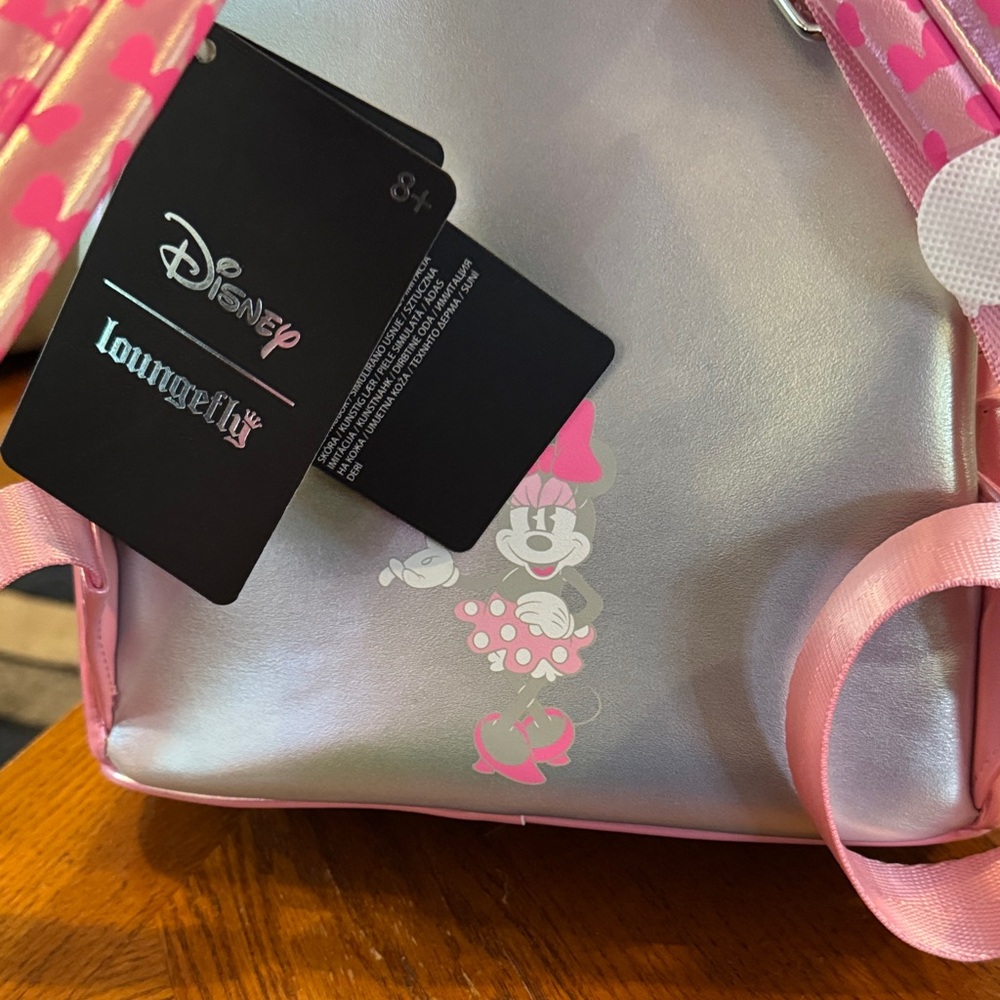 Loungefly Pink and Silver Minnie Mouse  Backpack - Picture 4 of 6